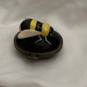 Dept 56 Bee Happy Trinket Box with Hinged Lid, Black and Yellow, Porcelain